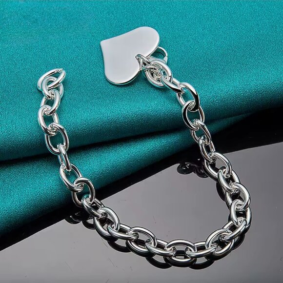 Sterling Silver 925 Chain bracelet with Heart Charm #1508 - Picture 6 of 9